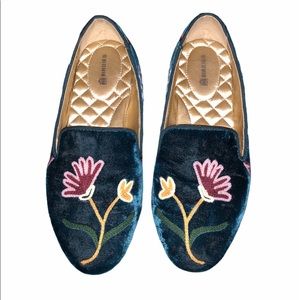 Birdies Starling Embroidered Flat blue velvet